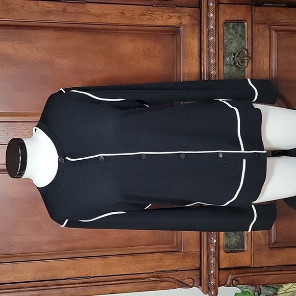 Escada Women's L 100% Virgin Wool Black White Cardigan - Picture 1 of 10